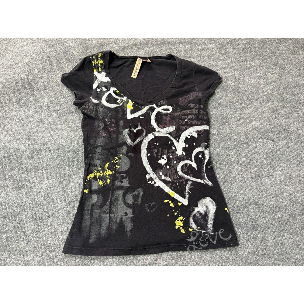 Eyeshadow Top Womens Medium M Black Short Sleeve Shirt Love Heart